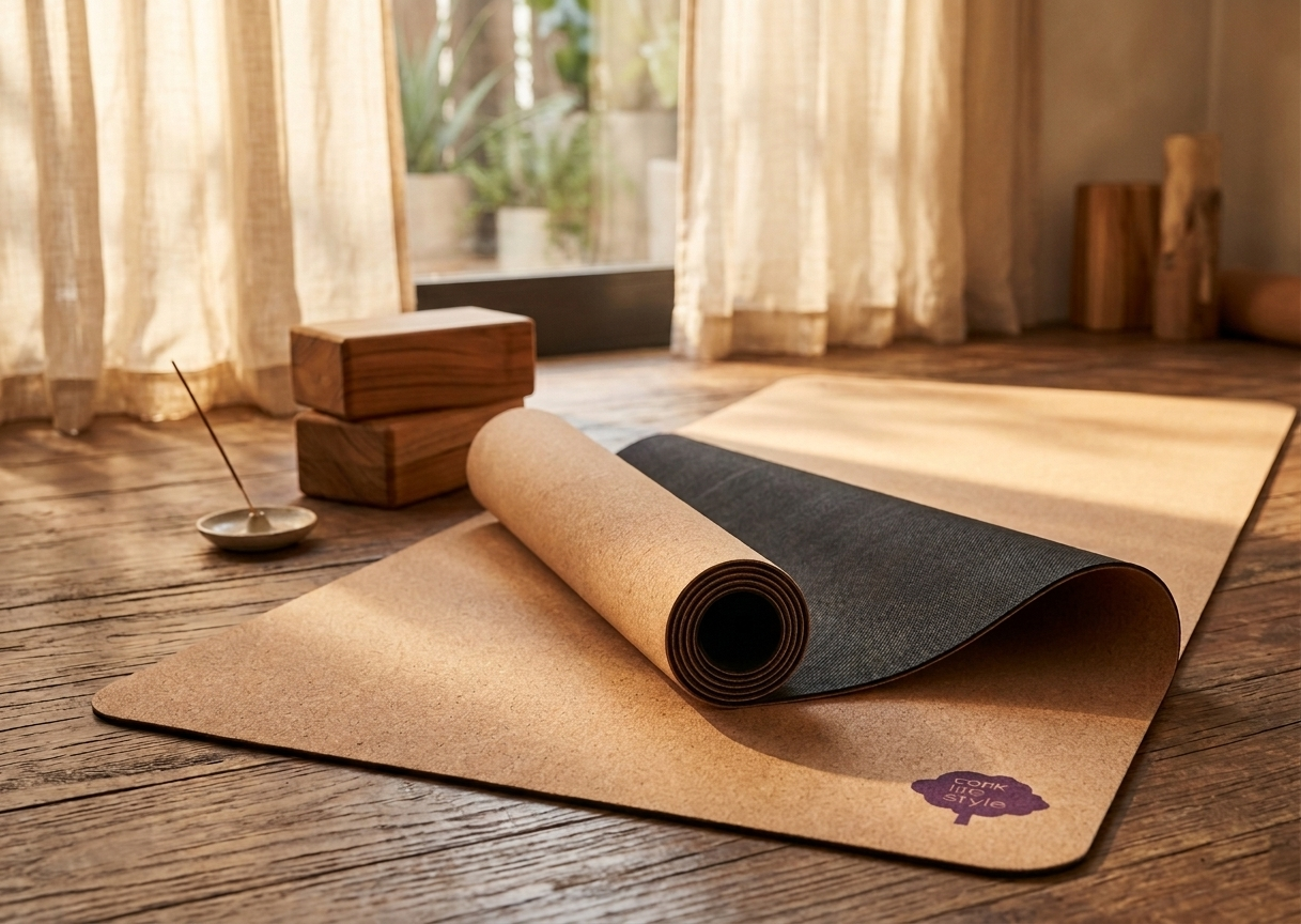 Kork-Yogamatte mit Naturkautschuk-Unterseite